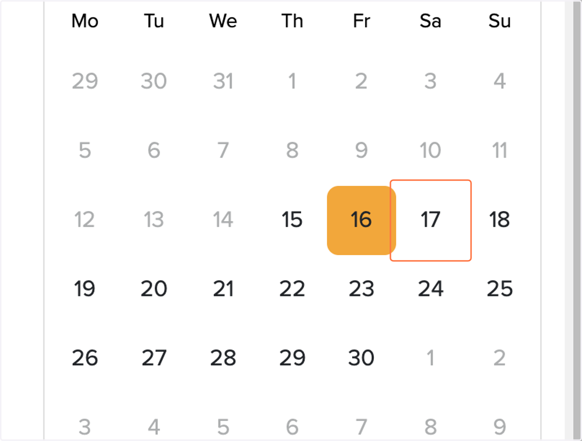 Today's date will be shown on the calendar with the orange square.Click on the date you want to create the shift for.