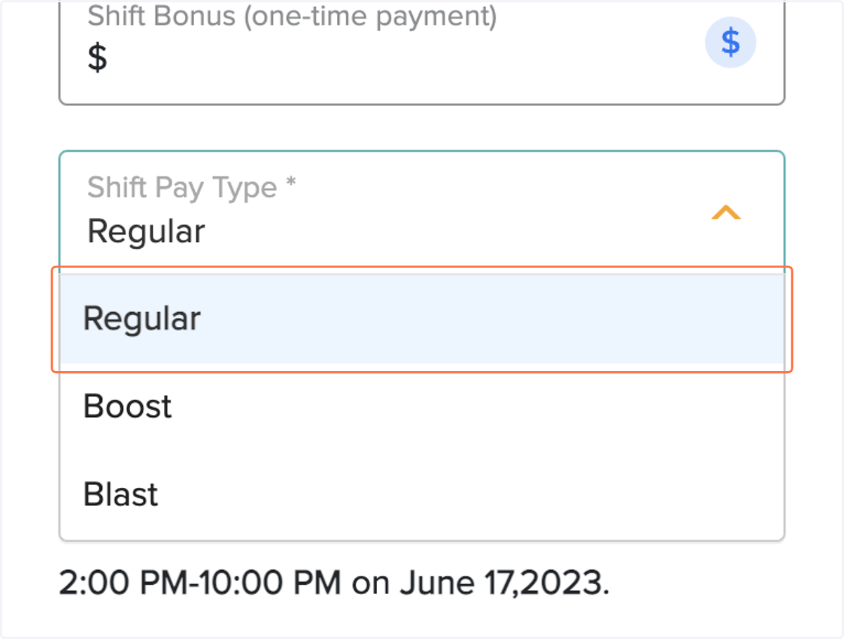 Select Pay Rate - Regular is the contracted pay rate. Boost is 12.5% and Blast is 25.0% higher than the Regular rate.