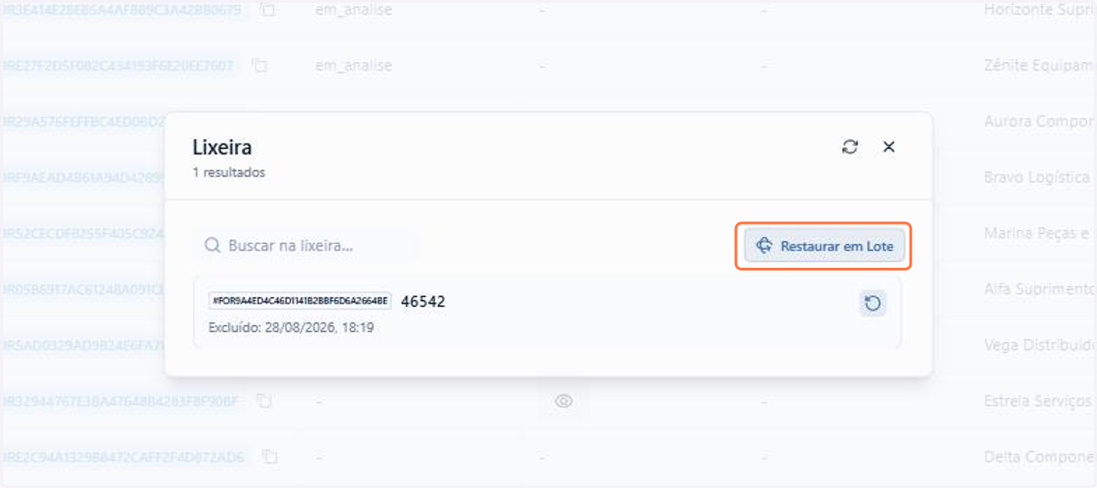 Na Lixeira, restaure de uma vez todos os itens excluídos
