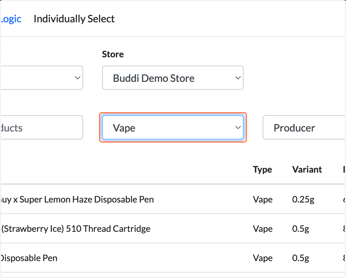 Select 'Vape' in the dropdown.