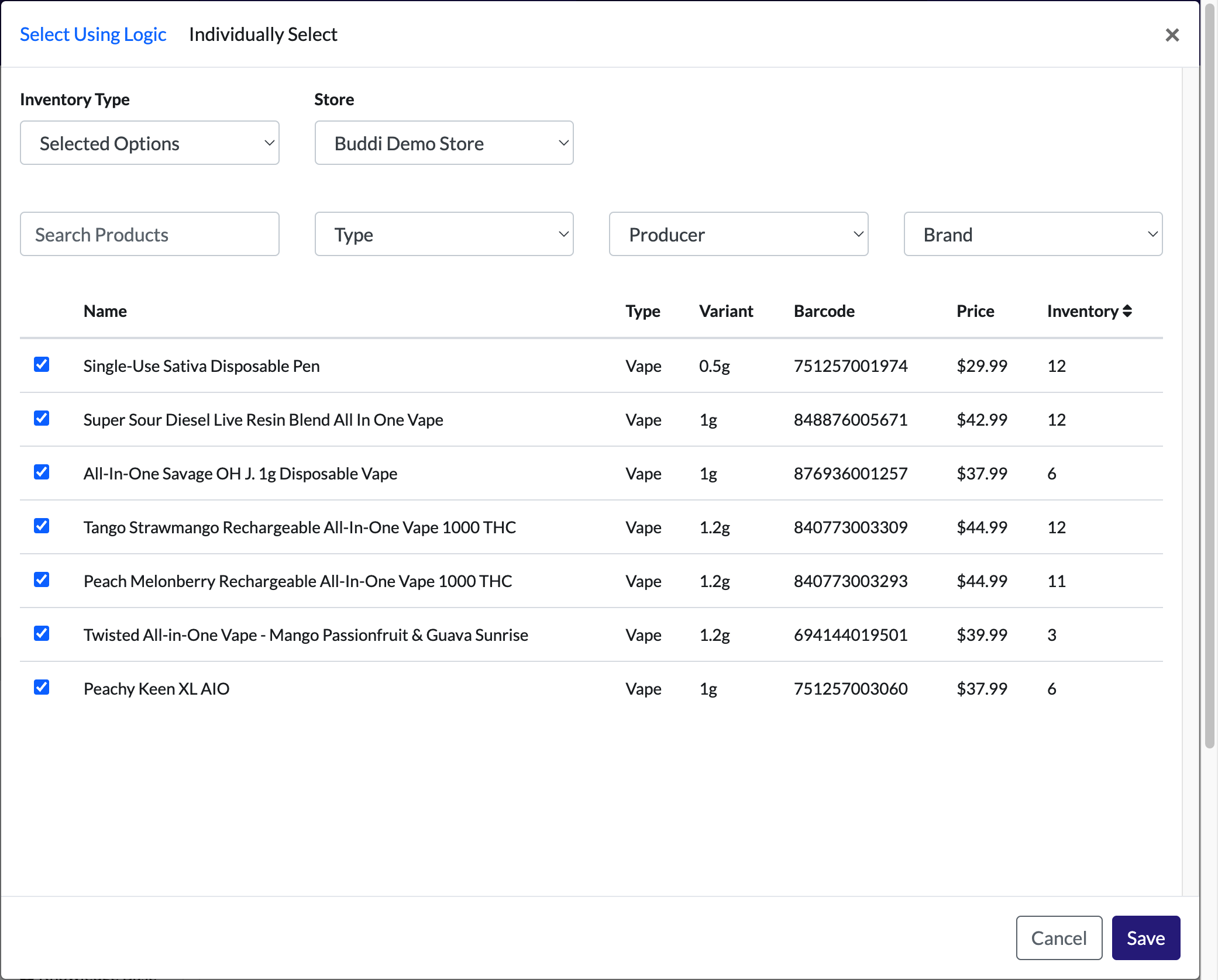 In the Inventory Type dropdown, click on 'Selected Options' to select either 'Store' or 'Chain' (if you have multiple locations). ***This is an important step when updating a Collection!***