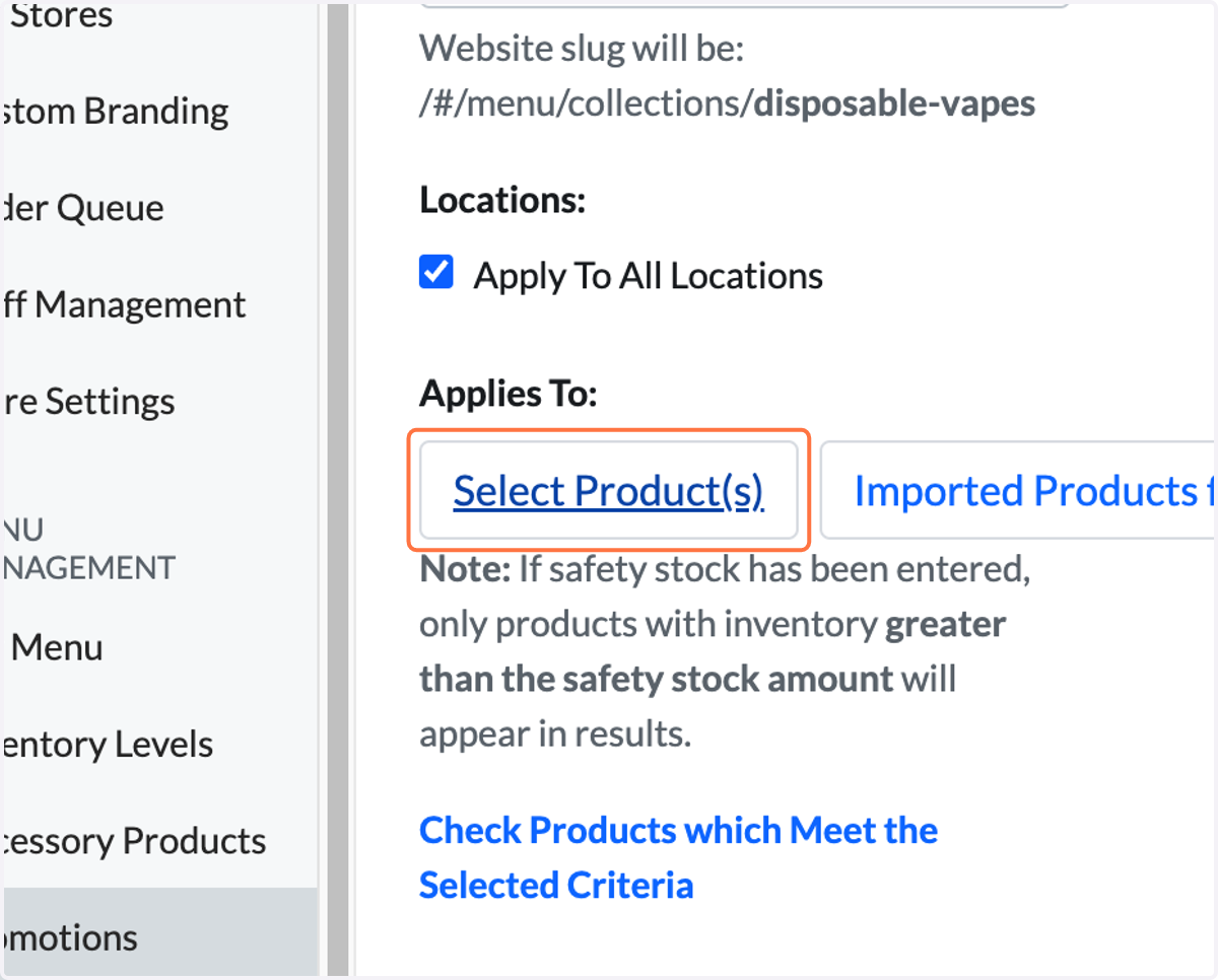 Click on 'Select Product(s)'.