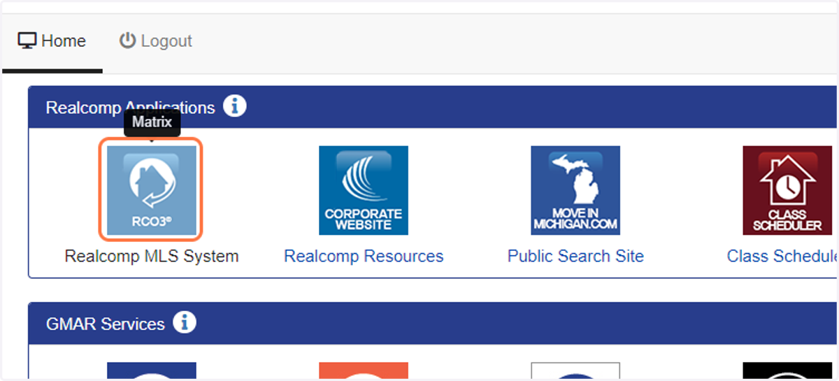 Click on Realcomp MLS System to open Realcomp Online
