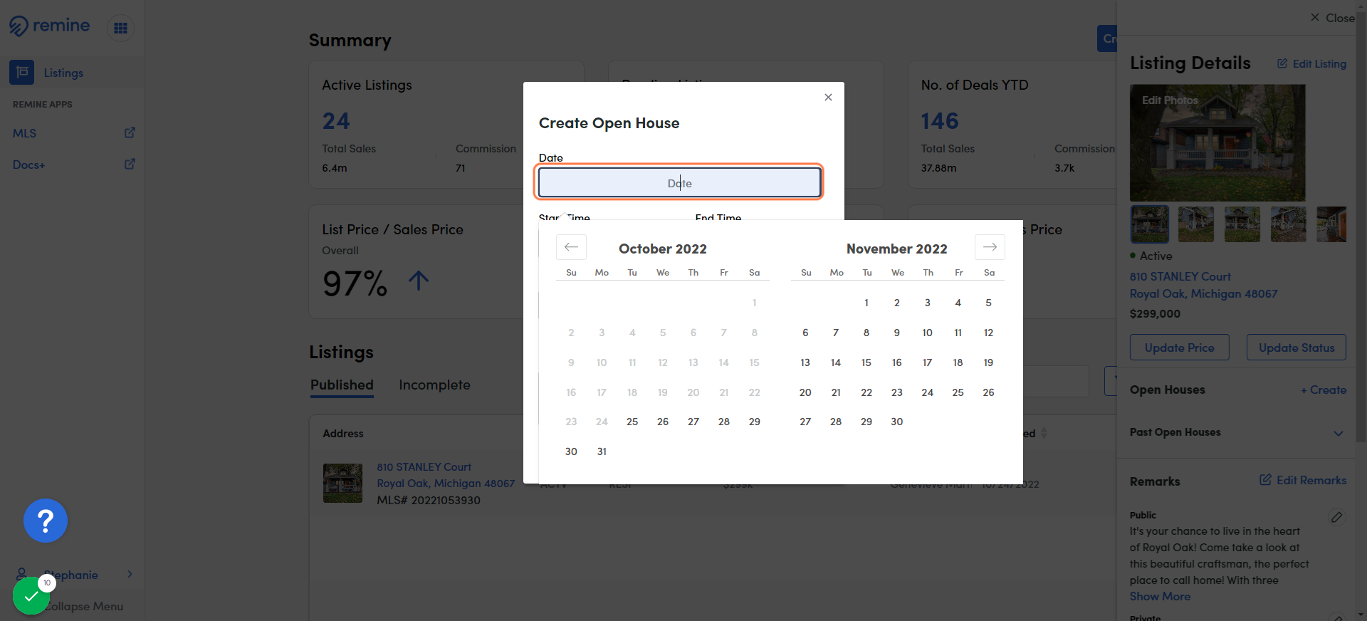 Add/Select Open House Date