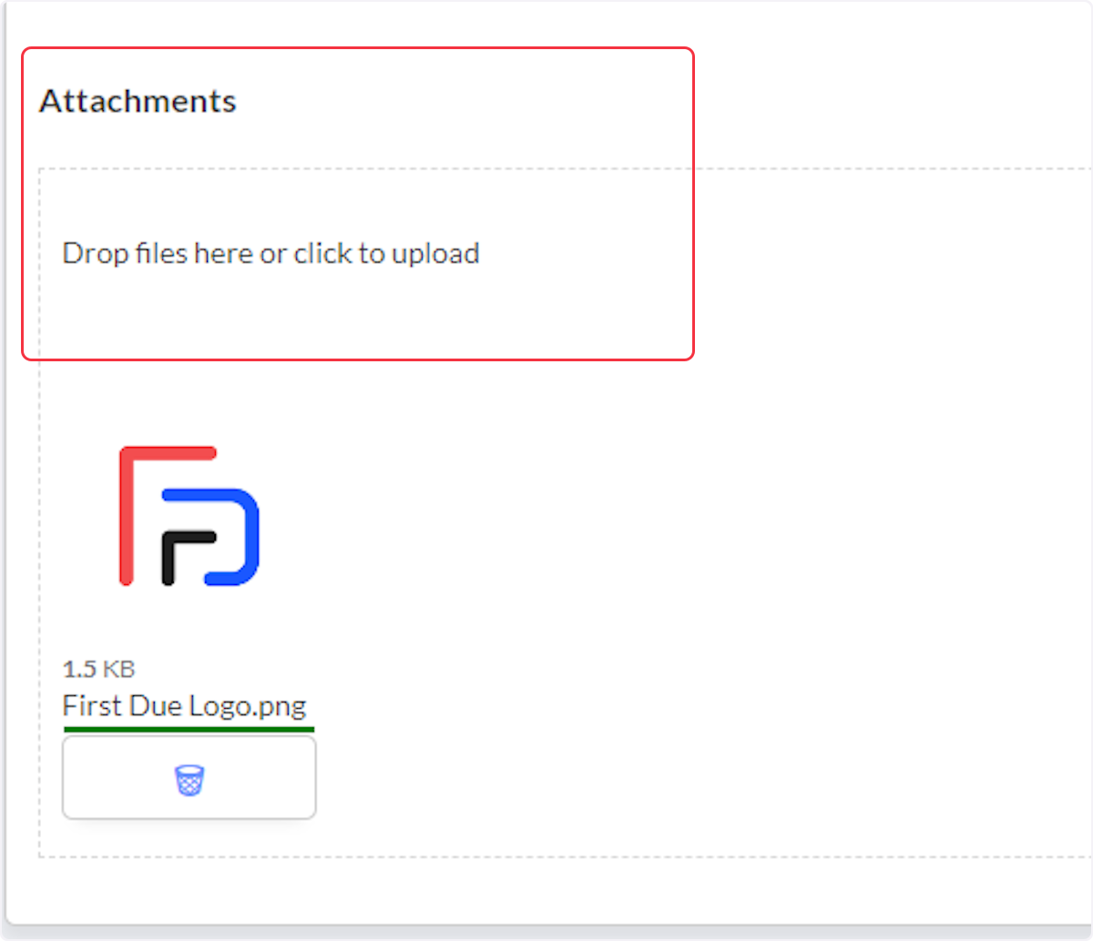 Add attachments to the Event by selecting on Drop files here or click to upload.