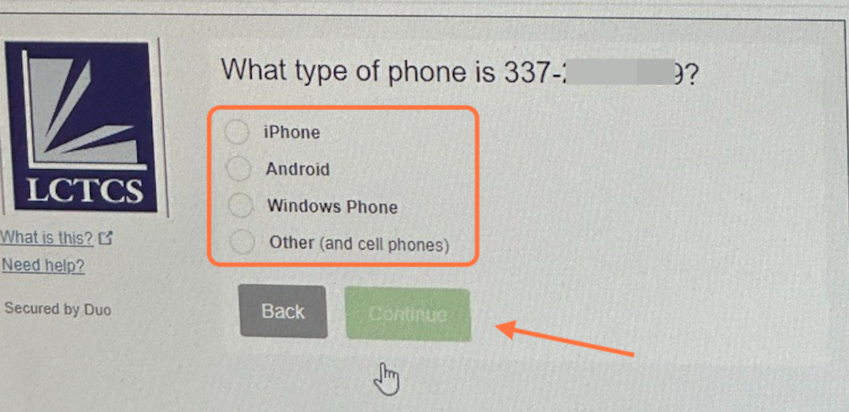 Select what type of phone you're adding and click continue.
