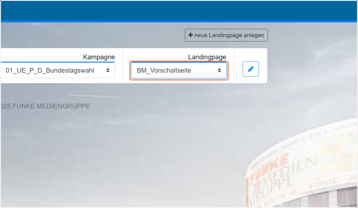 Landingpage auswählen