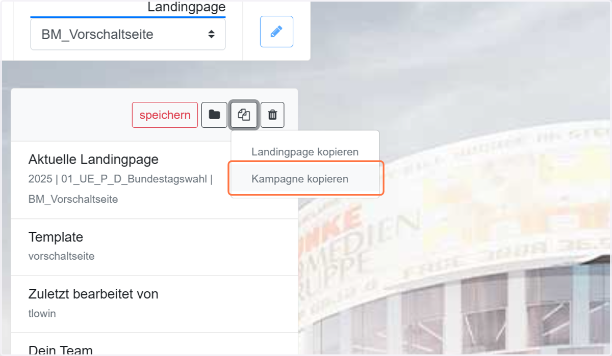 Auf Kampagne kopieren klicken