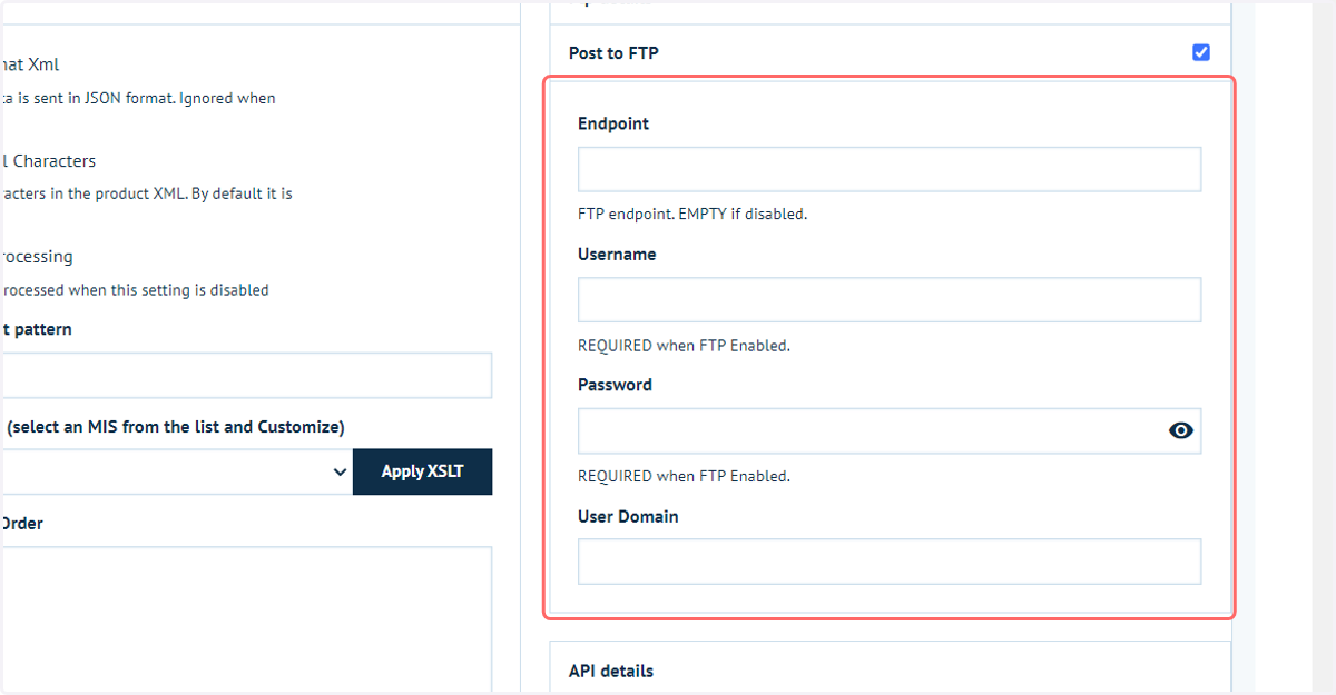 Enter FTP details