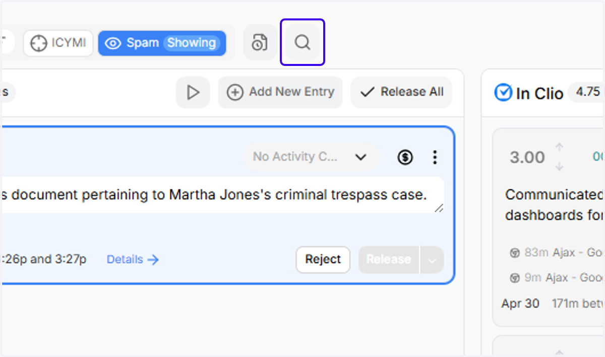 Another way to locate a document, email, or other work product is through the search bar. I'll click on the magnifying glass!