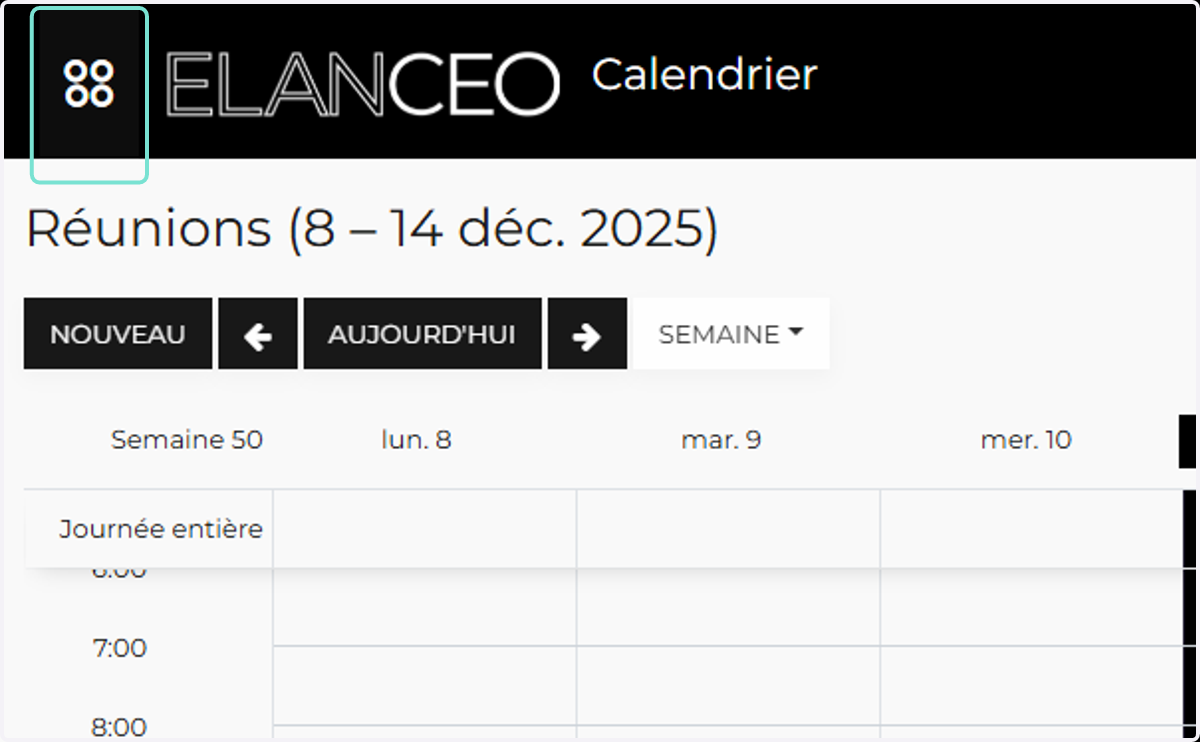 Cliquer sur les 4 points pour accéder aux applications