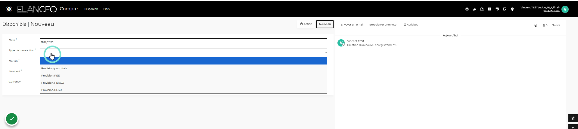 Renseigner le type de transaction