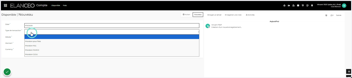 Renseigner le type de transaction