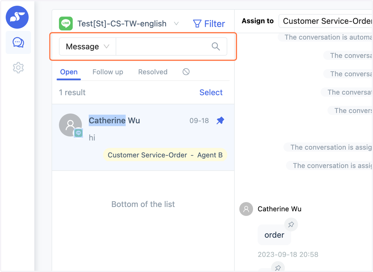 Filter Condition 2: Search Conversations