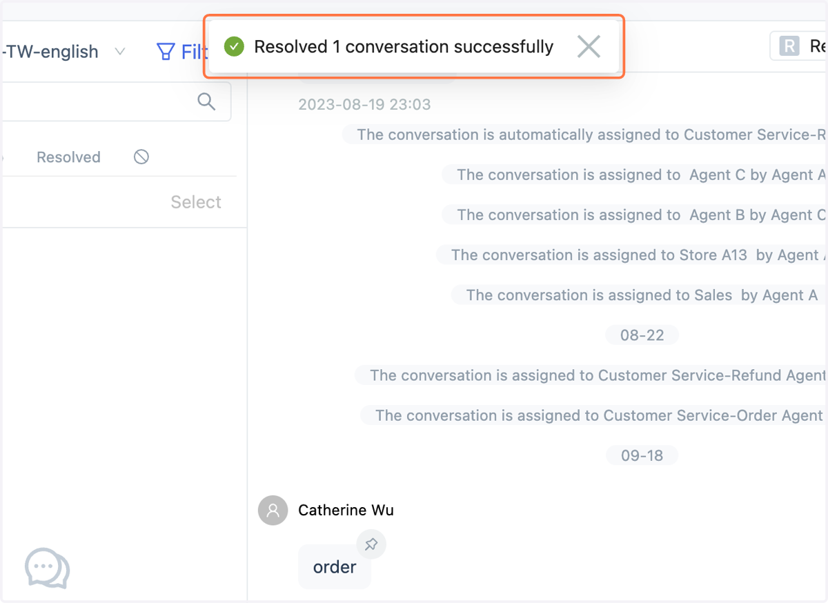 Conversations marked as "Resolved."