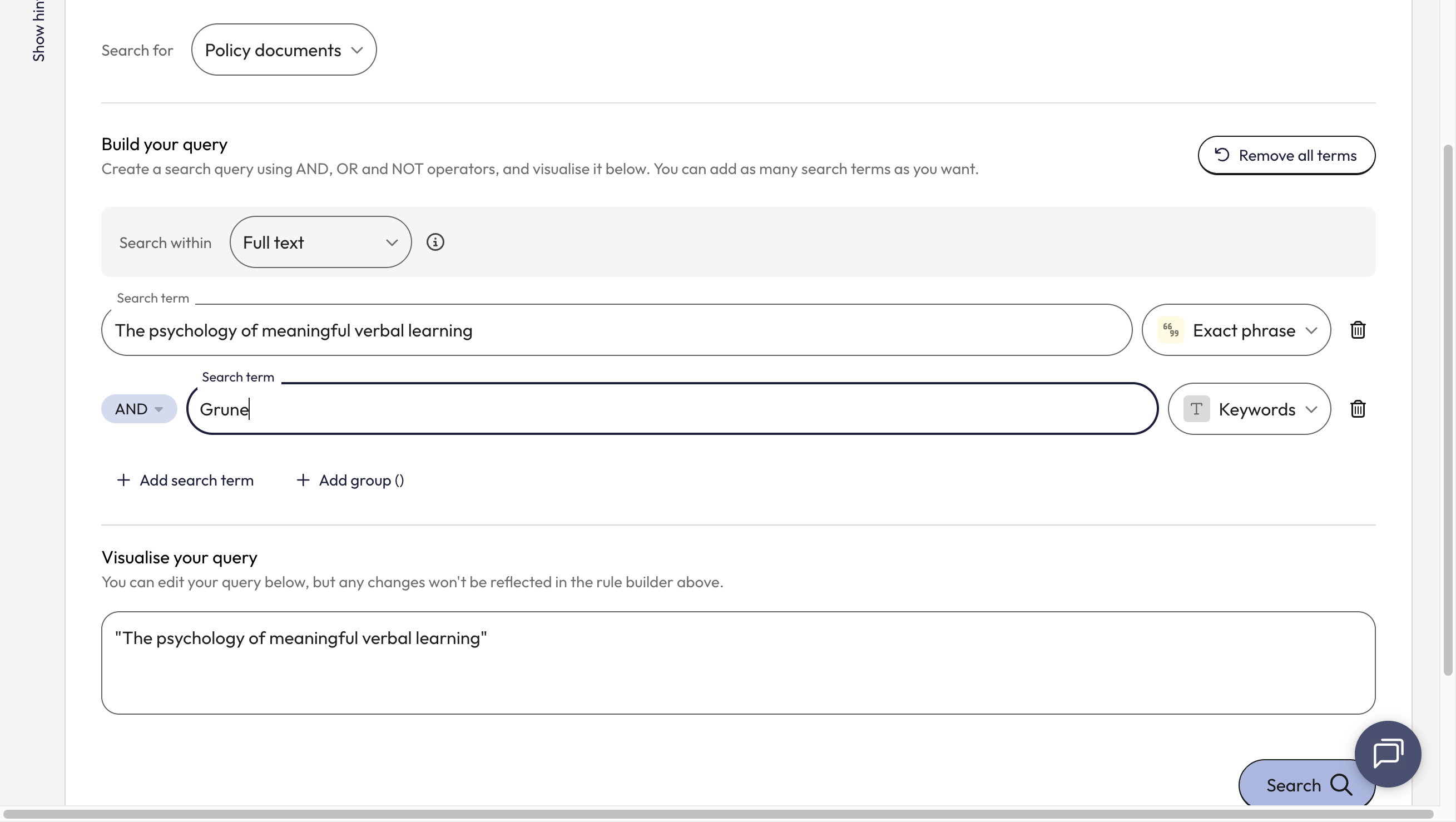 Consider adding in an author name or other relevant keywords in the 'Search term box' that appears. In this example, we will use the author surname to narrow down our search results.