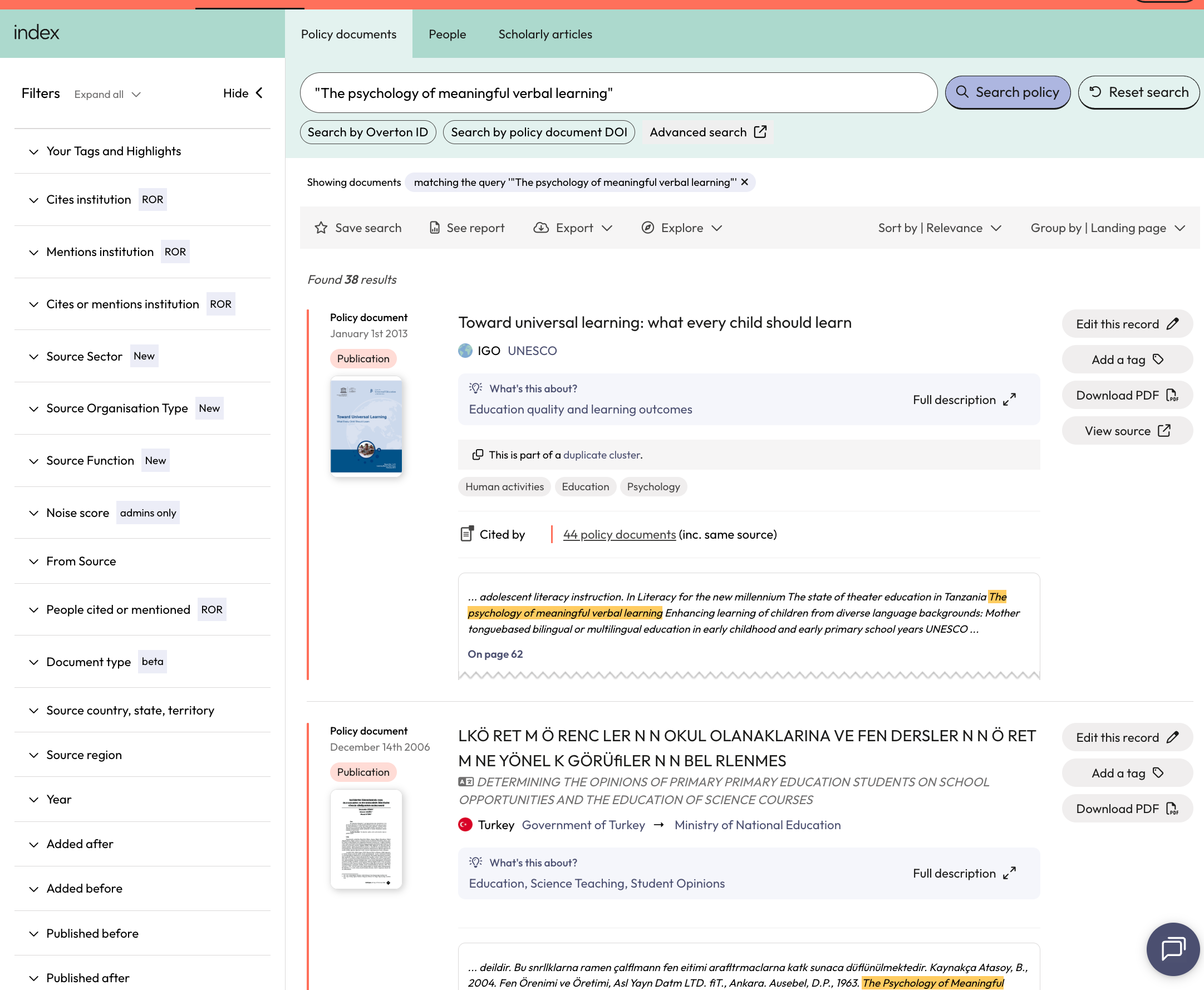 Click on 'Advanced Search' to return to your original query where you can add in further search terms to narrow down your search.