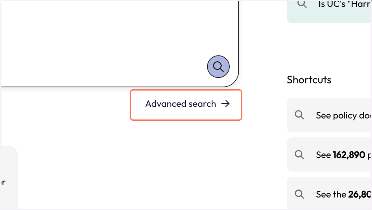 From the Start page, click on 'Advanced search'