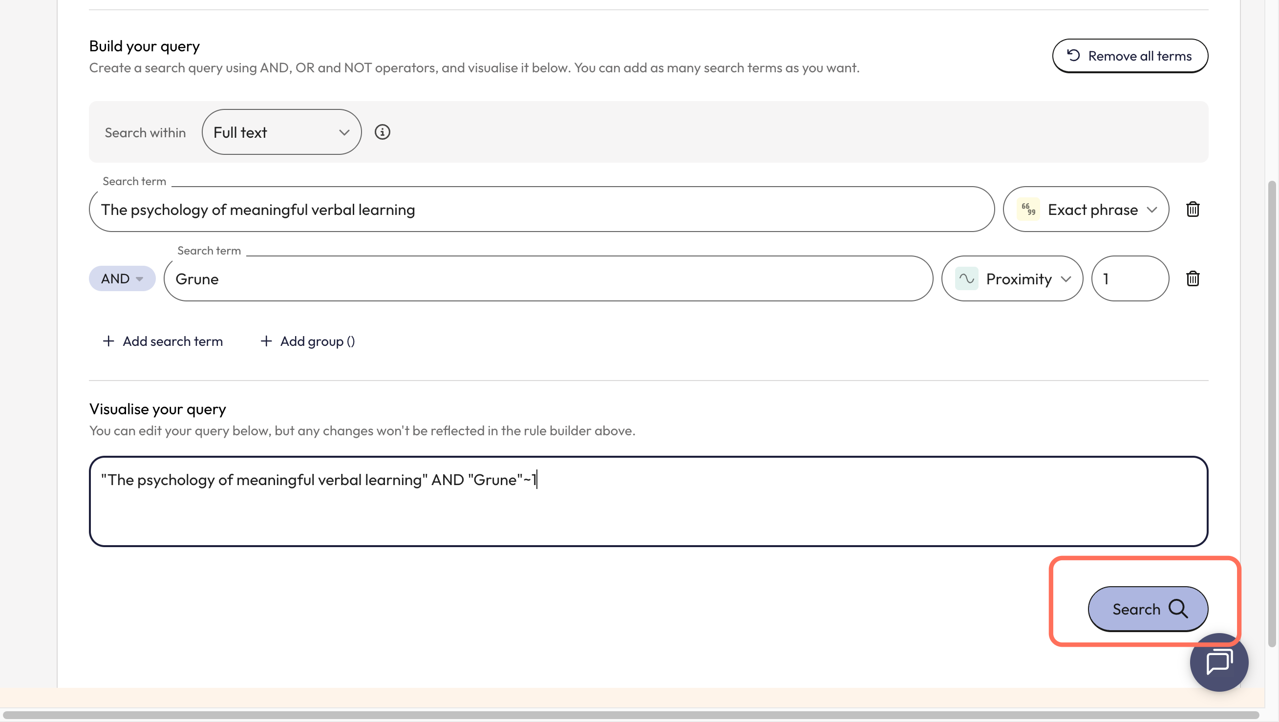 Notice how your query has changed in the 'Visualise your query' bar. Click 'Search'