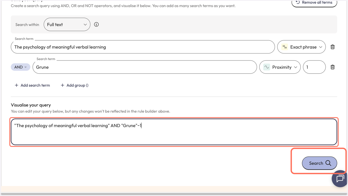 Notice how your query has changed in the 'Visualise your query' bar. Click 'Search'