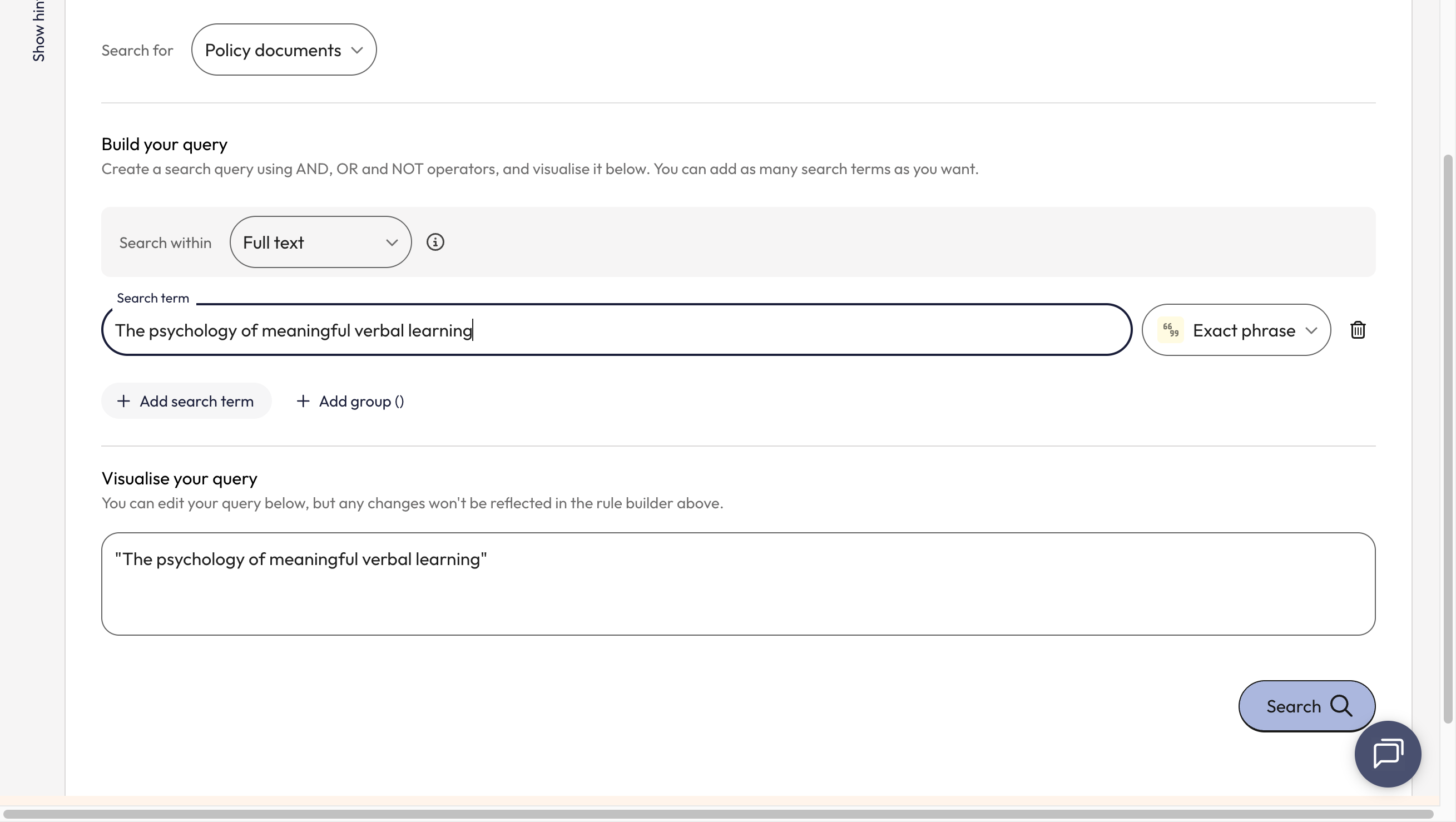 In the 'Advanced query builder', click on the 'Add search term' option.