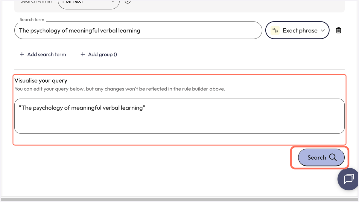 Check your search in the 'Visualise your query' box and click 'Search'