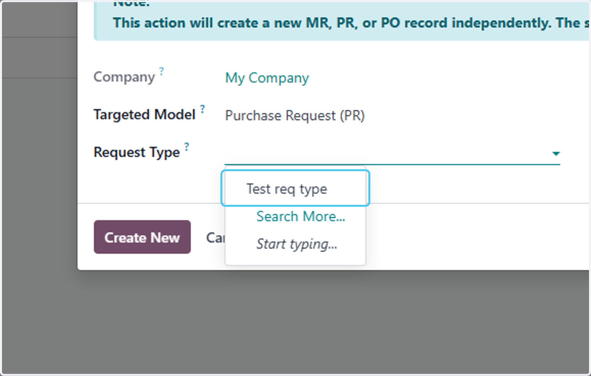 Click on Test req type