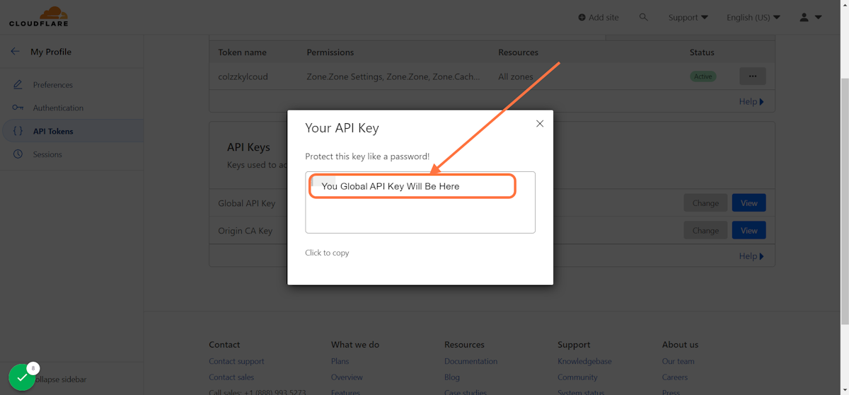 Copy your Global API Key