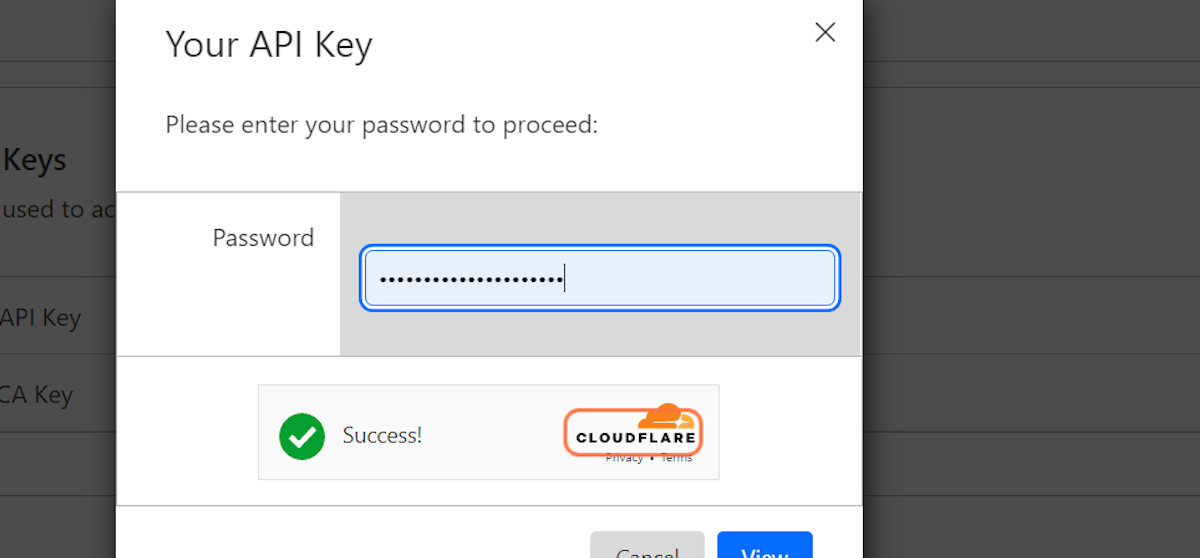 Verify identity and enter Cloudflare password