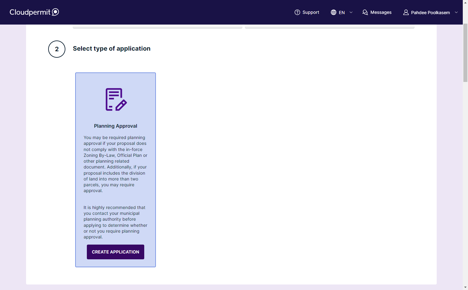 Click on CREATE APPLICATION