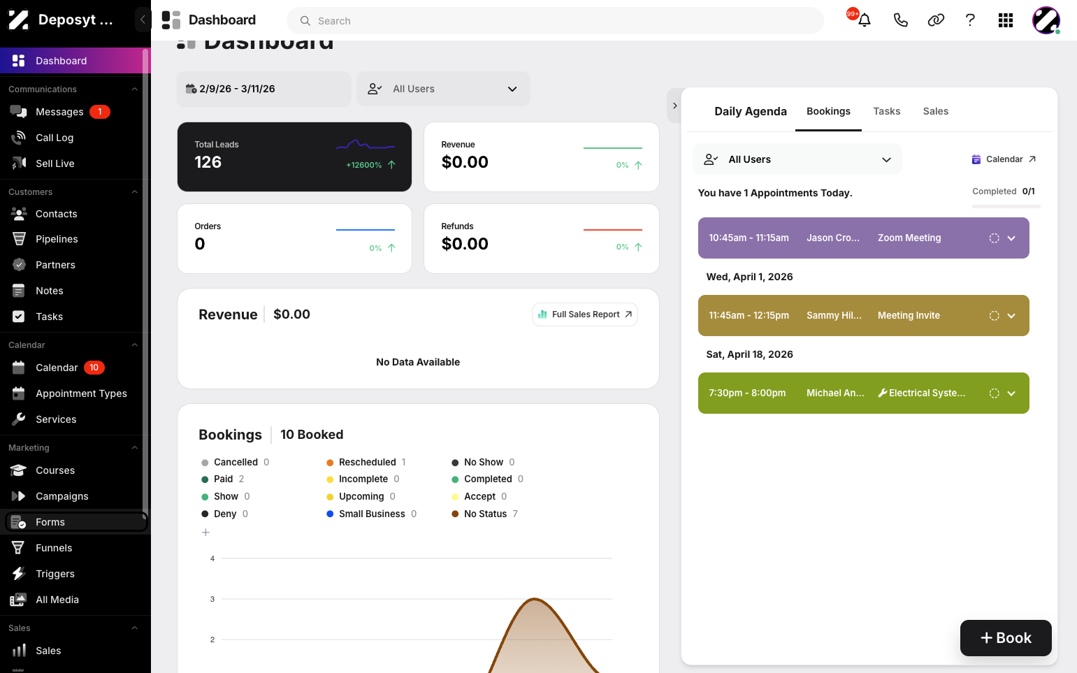 Step 1: On your Dashboard, navigate to the Forms tab under the Marketing section.