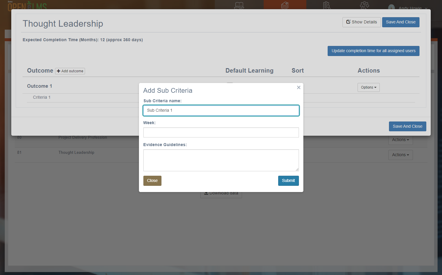 Type in name of sub-criteria 1 linked to criteria 1