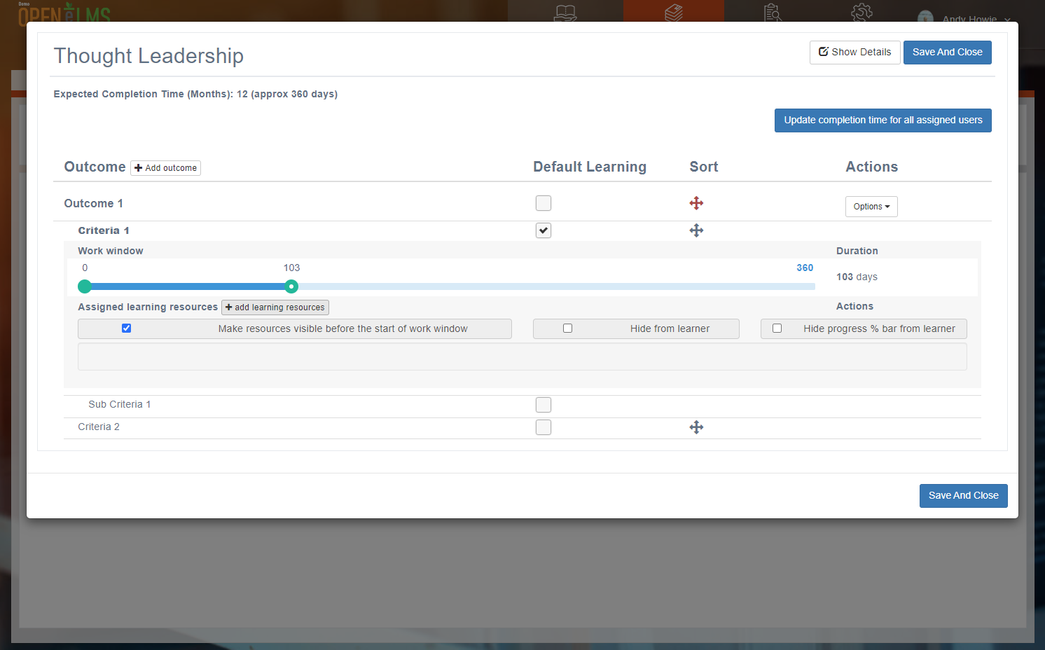 Click on add learning resources