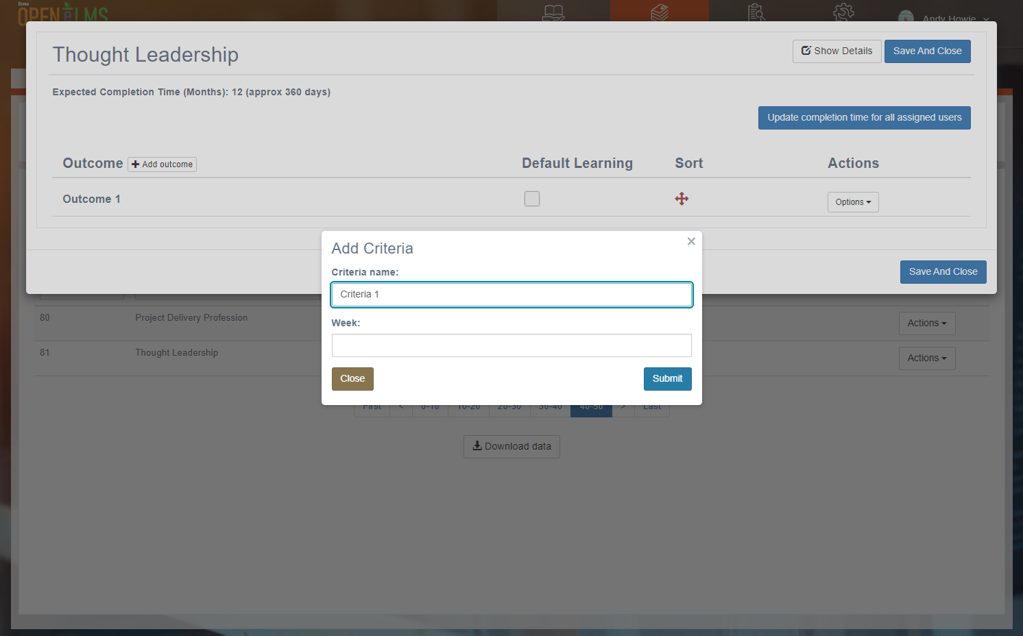 Type in name of 1st criteria linked to the 1st outcome
