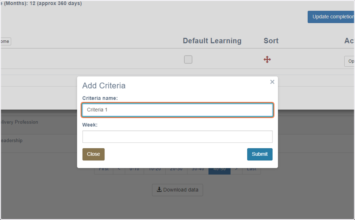 Type in name of 1st criteria linked to the 1st outcome