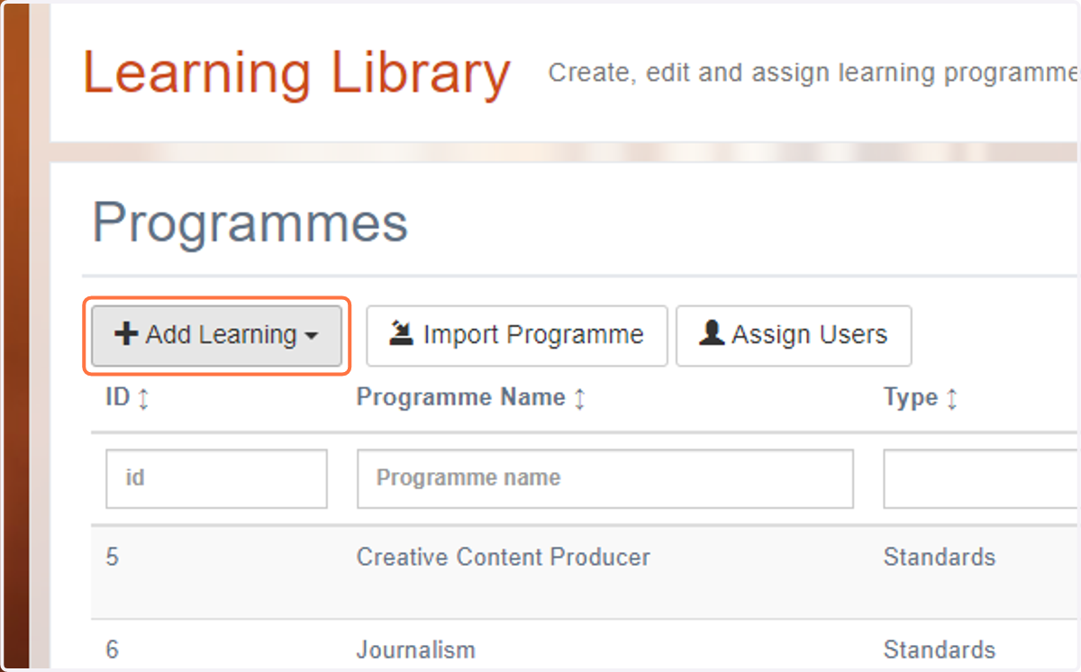 Click on Add Learning