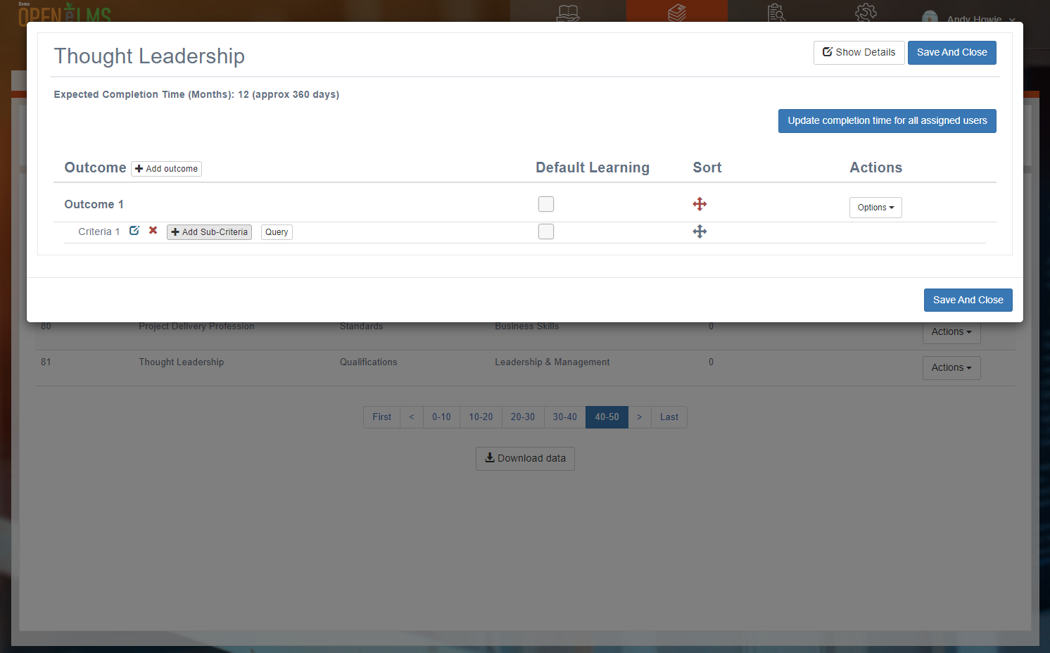 Click on Add Sub-Criteria (if required - not all criteria will need this)