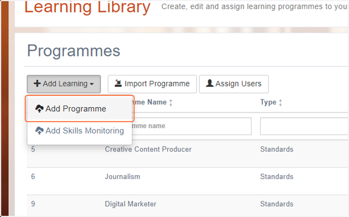 Click on Add Programme