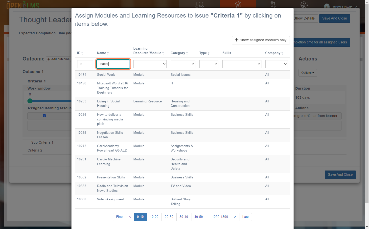 Type the name of the resource or key word to filter resources