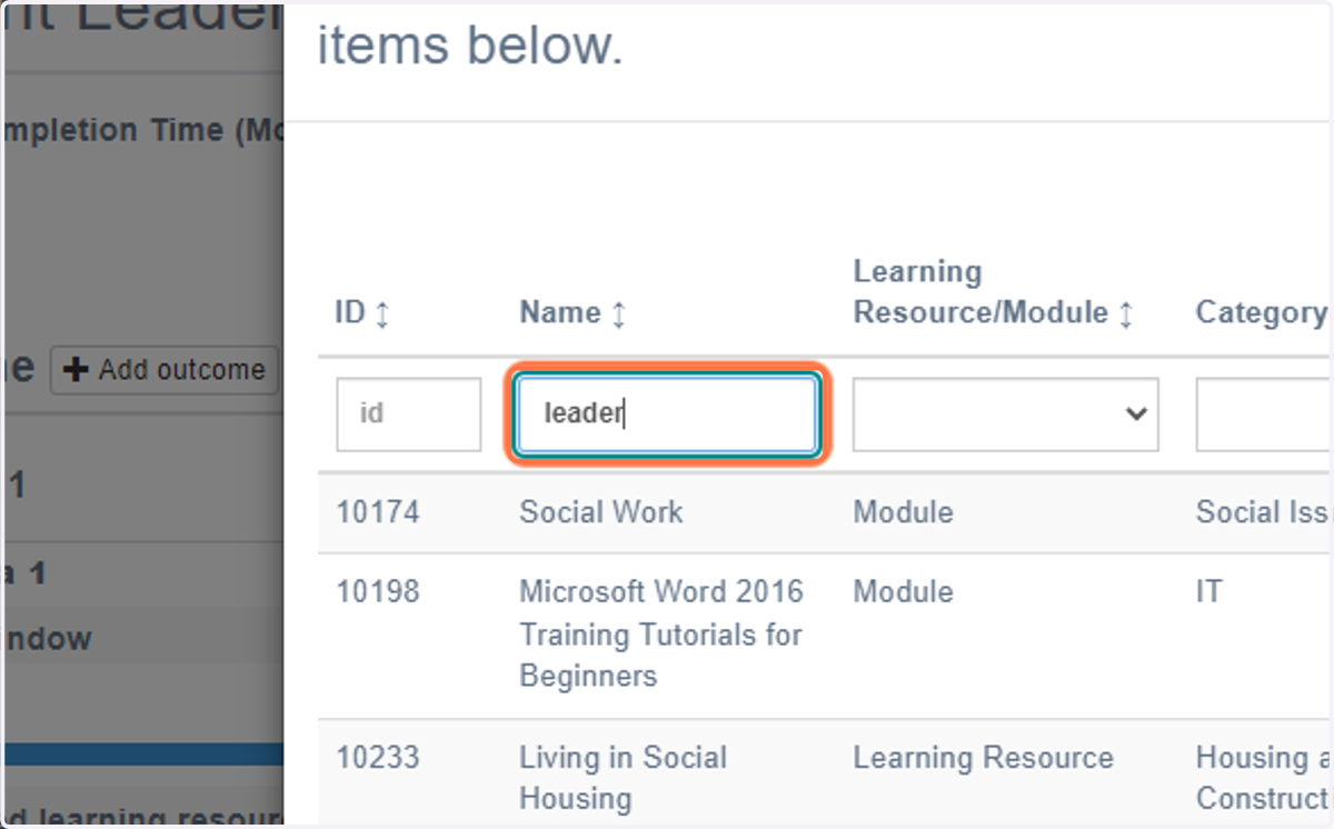 Type the name of the resource or key word to filter resources