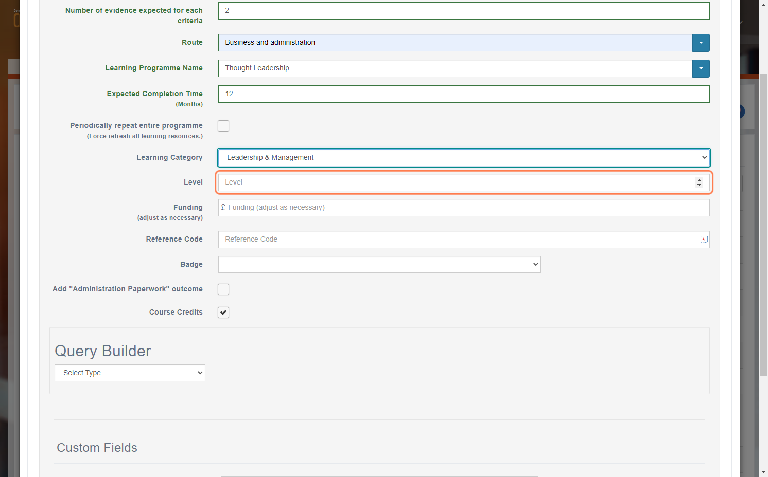 Select a relevant Learning Category