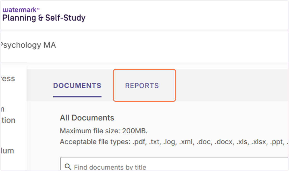 This will show you all the document associated with your program, including past assessment reports. Click on Reports.