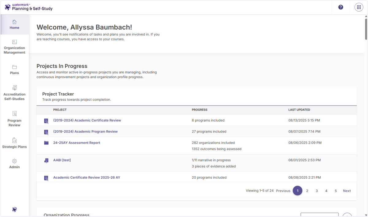 From your homepage, scroll down to the program where you want to obtain your previous assessment report.