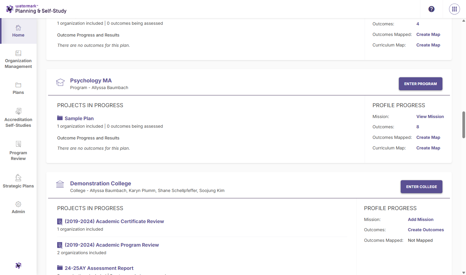 Identify the program you want to access and either click the name of the program or the Enter Program button.