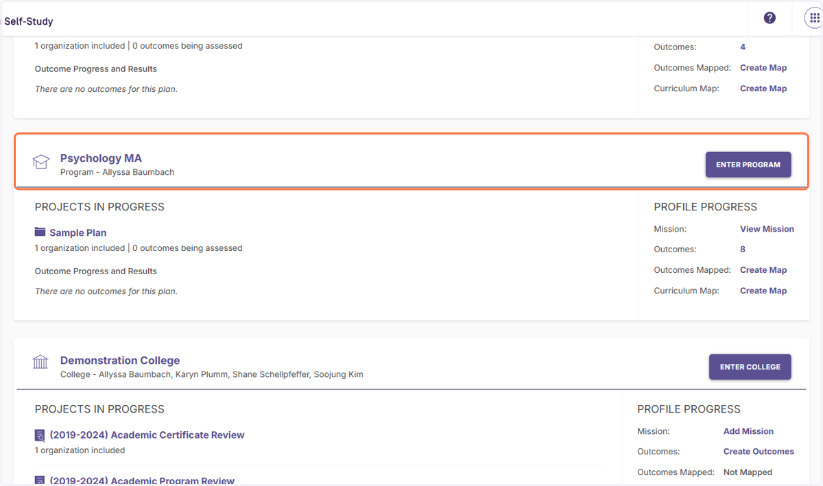 Identify the program you want to access and either click the name of the program or the Enter Program button.