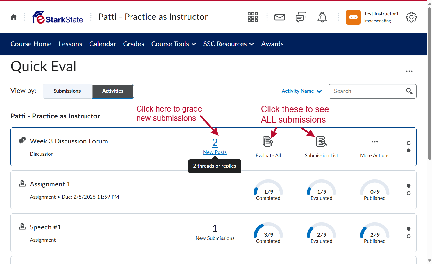 Click on new submissions on the left or you can view all submission