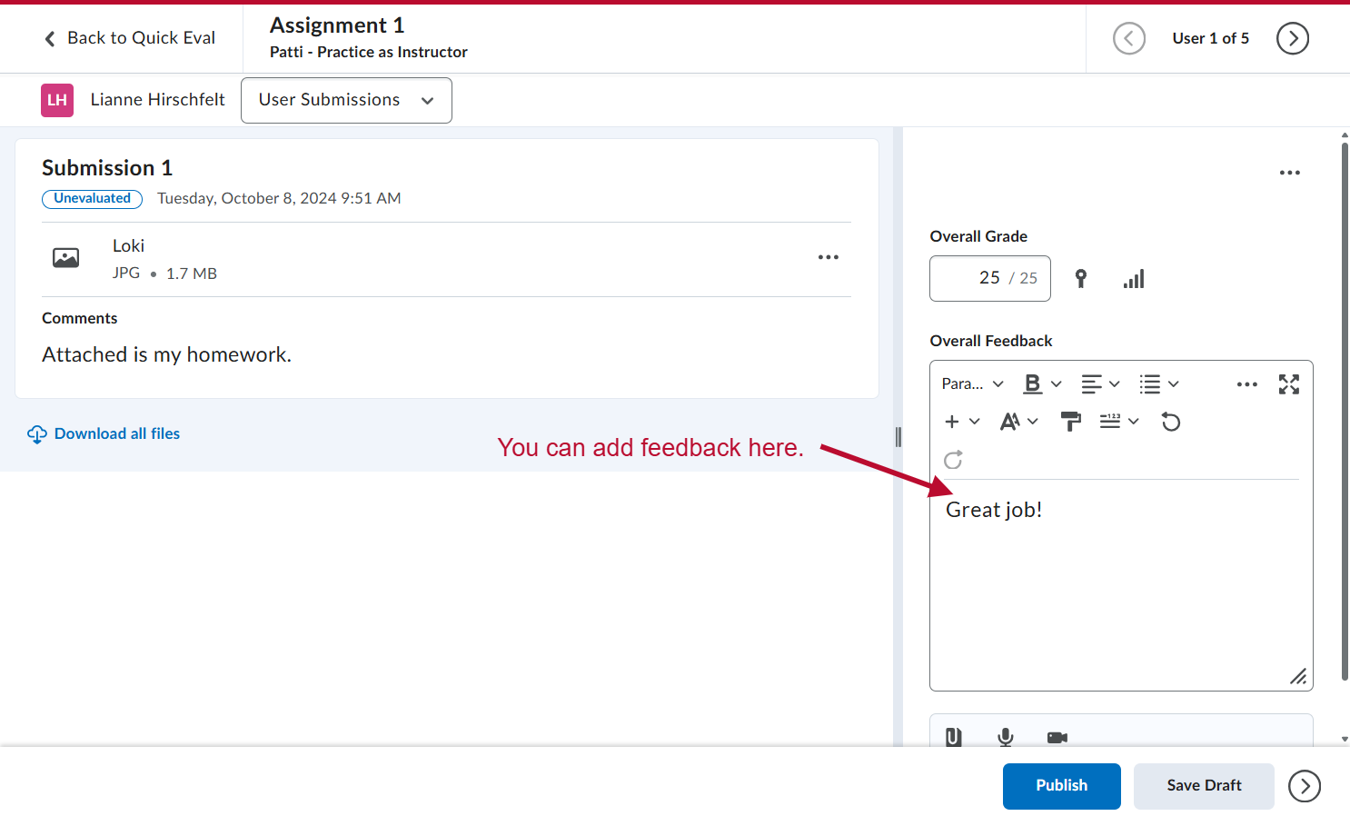 Click on Overall Feedback