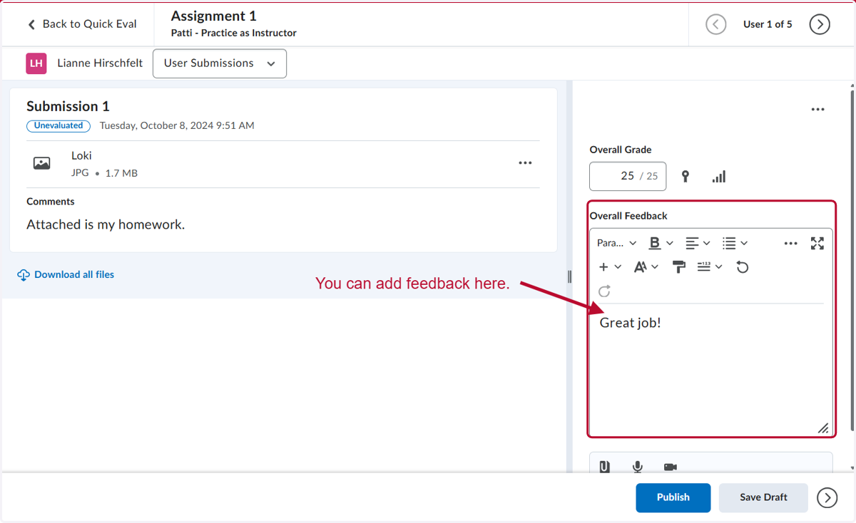 Click on Overall Feedback