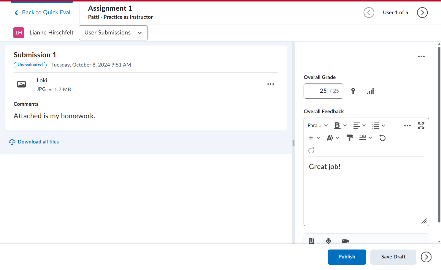 Click on Back to Quick Eval