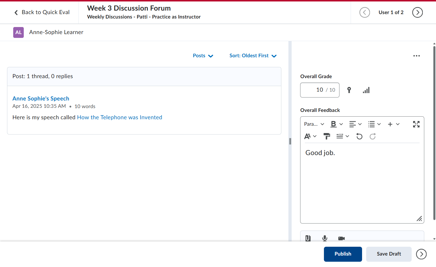 Click on Publish when you are done grading.